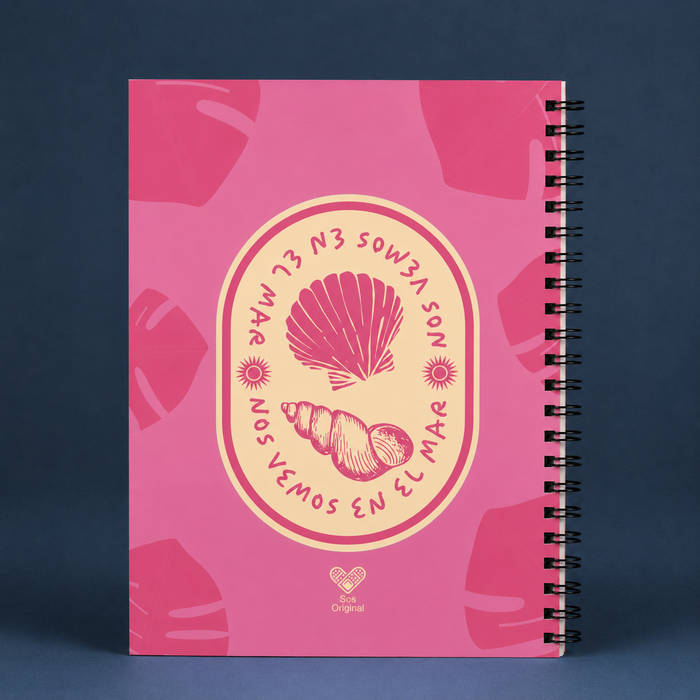 Cuaderno Más Sol Menos Drama SOS Original 2026 - Vista trasera pasta dura argollada